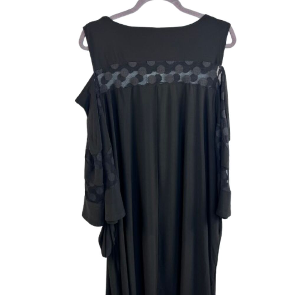 Nina Leonard NWT Black Cold Shoulder Polka Dot Mesh Contrast Flowy Dress Size 2X - Picture 2 of 5